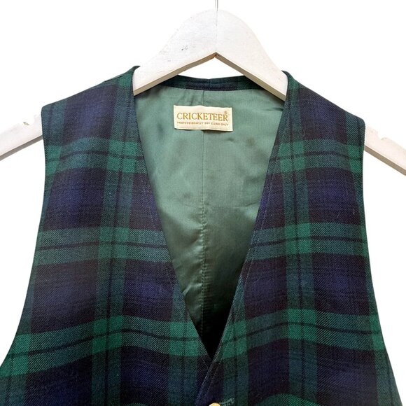 Cricketeer Mens Vest M/L Navy Green Plaid Preppy Scottish Tartan Wool - Picture 6 of 7